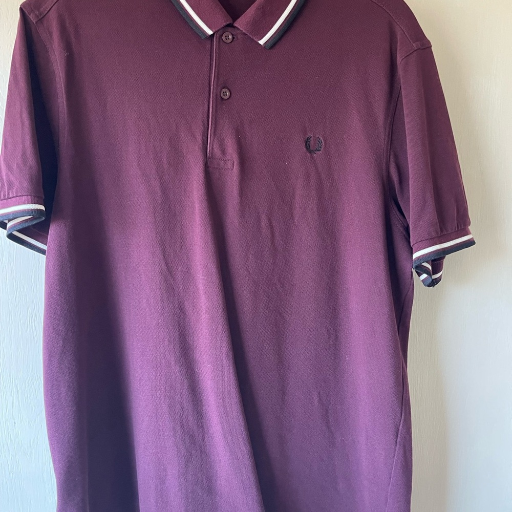 Fred Perry Maroon Polo Shirt with White Trim size large